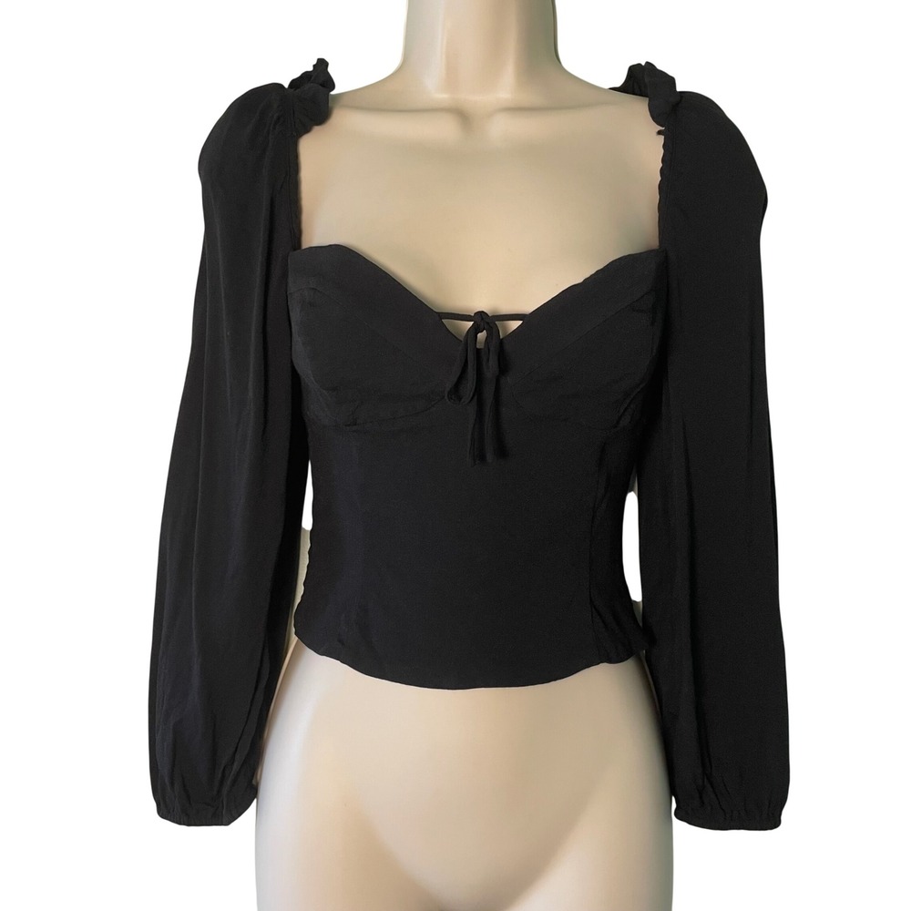 Wilfred Aritzia Novella Blouse Black Small Smocked Back Crop Whimsigoth Vamp